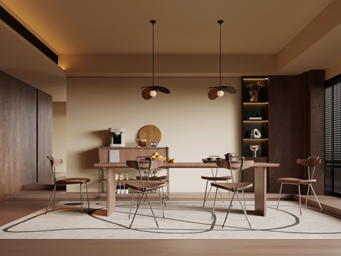  中古风餐厅 餐边柜 餐桌椅3d模型 