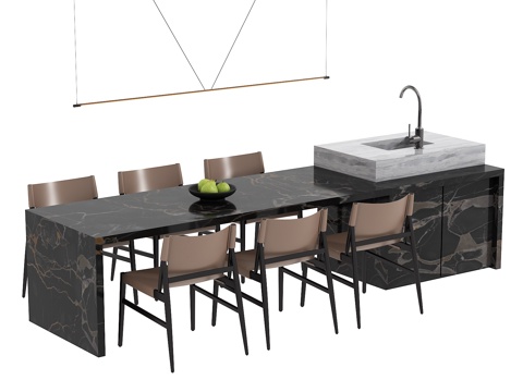  现代岛台餐桌椅组合3d模型 