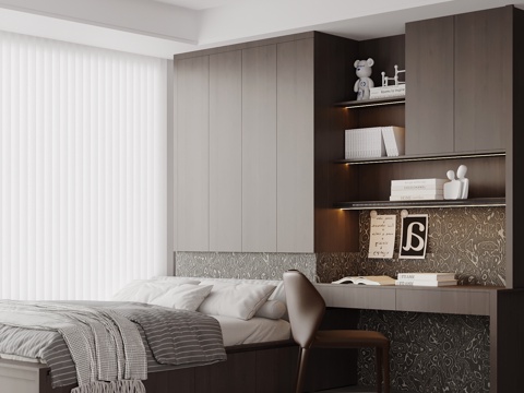 现代意式榻榻米卧室su模型