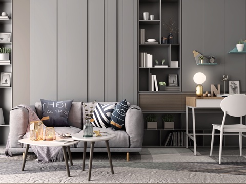  北欧书桌椅沙发茶几饰品组合3d模型 