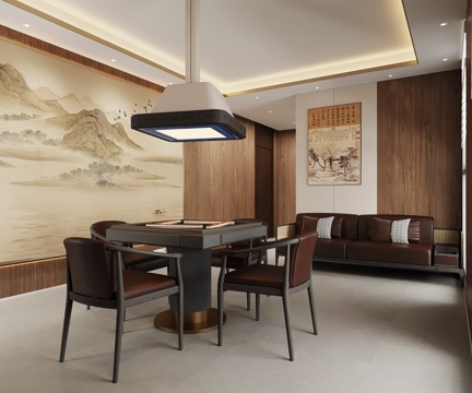  新中式棋牌室 麻将室3d模型 