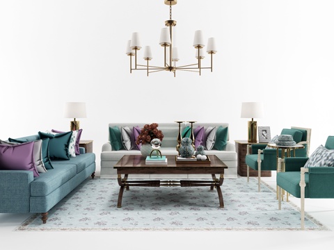  欧式简约沙发茶几组合 双人沙发 茶几 休闲椅 单人沙发3d模型 