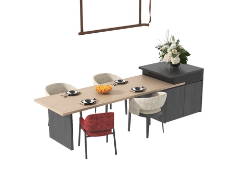  现代岛台餐桌椅组合3d模型 