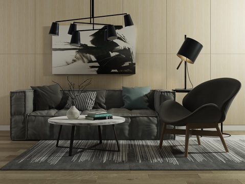  北欧沙发 茶几 单椅 装饰画 吊灯3d模型 