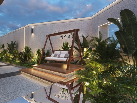  现代屋顶花园 景观小品 摇摇椅秋千3d模型 