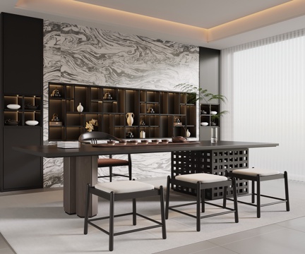  现代意式茶室 茶桌椅 茶柜3d模型 