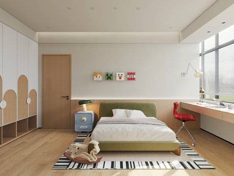  现代儿童卧室 原木风儿童房 通用儿童房3d模型 