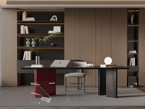 意式书房 书桌椅 书柜su模型