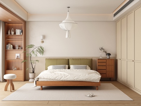  现代原木家居卧室 次卧 主卧 飘窗卧室3d模型 