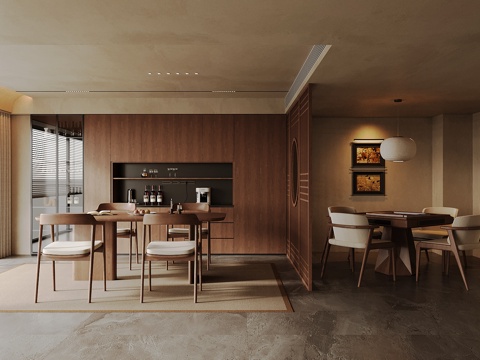  中古风包厢 餐桌椅 餐边柜 麻将桌3d模型 