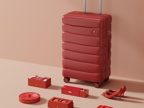  结婚行李箱布置场景3d模型 