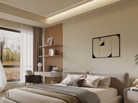  现代卧室 双人床3d模型 