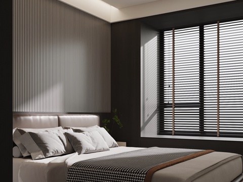 现代意式卧室 双人床su模型