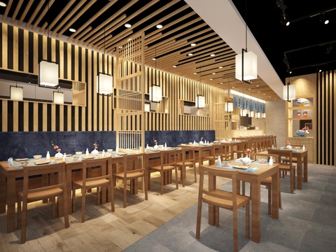  日式餐厅 自助寿司 自助餐厅 隔断屏风 吧台 日式摆设3d模型 