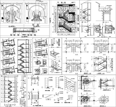 楼梯栏杆办公楼螺旋楼梯钢楼梯大样图CAD素材图库cad施工图