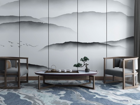  新中式沙发茶几组合3d模型 