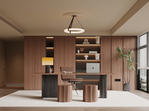 中古风书房 书柜 书桌椅su模型