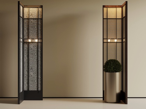 中古风屏风 隔断su模型