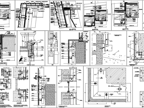 石材幕墙玻璃石材节点墙面干挂大理石详图墙柱面剖面详图CAD素cad施工图