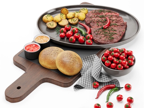  现代食物摆件3d模型 