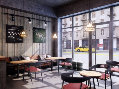  现代风格咖啡厅 现代风格茶几组合 座椅3d模型 