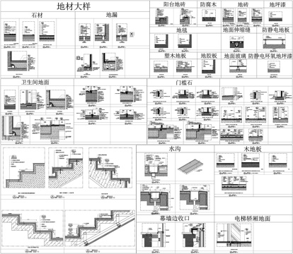 通用节点地材墙身墙面天花大样水沟详图墙纸乳胶漆地漏工艺CADcad施工图