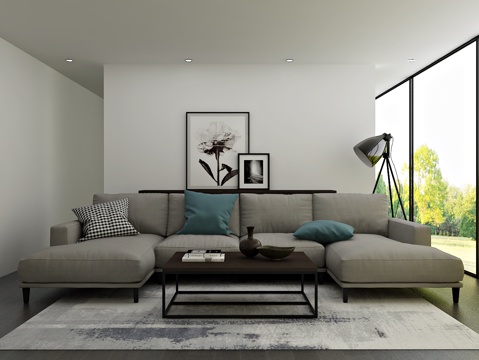  后现代多人转角沙发 茶几 装饰画3d模型 