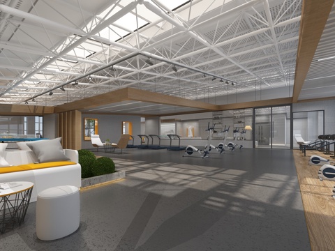  现代 咖啡厅 健身房 健身器材 沙发茶几 单椅 树 乒乓3d模型 