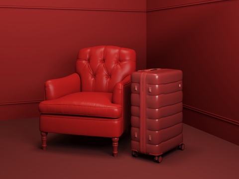  行李箱沙发搭配场景图3d模型 