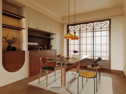  中古风餐厅 餐桌椅3d模型 