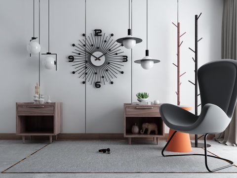  现代沙发茶几吊灯衣架组合3d模型 