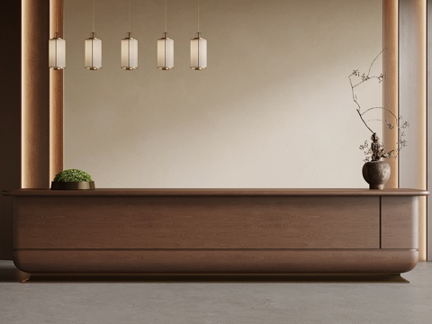 中古风吧台 接待台su模型