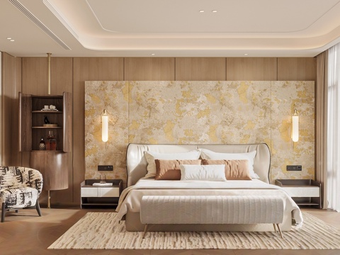  轻奢风卧室3d模型 