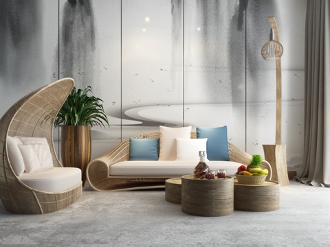  新中式家具 沙发茶几组合3d模型 