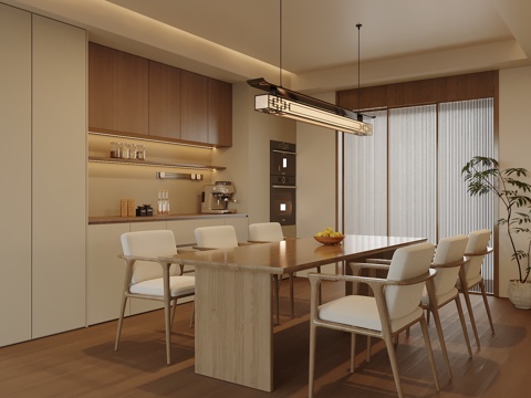 新中式餐厅 岛台 餐柜su模型