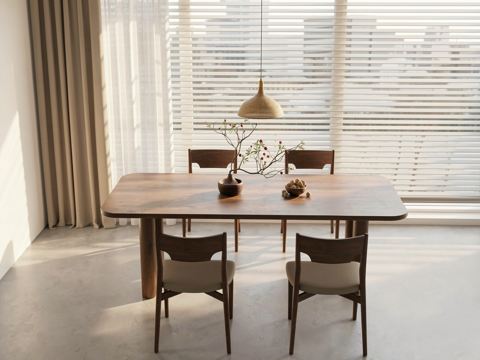 中古复古餐桌椅 长方形餐桌椅su模型