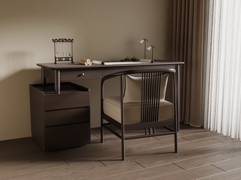  新中式书桌椅3d模型 