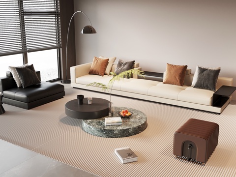 现代意式客厅 沙发茶几组合su模型