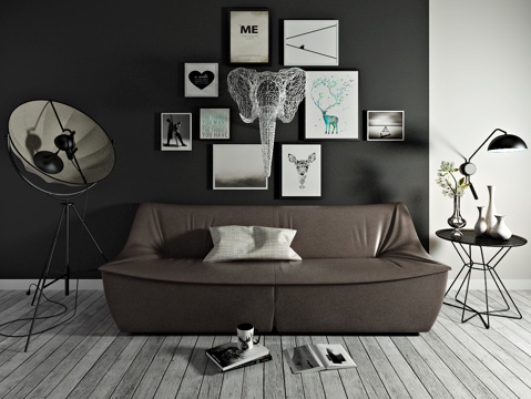  北欧沙发 茶几 装饰画 墙饰3d模型 