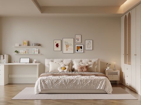 奶油风卧室su模型