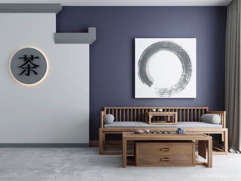  新中式禅意沙发茶几组合3d模型 