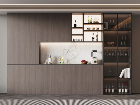  现代意式酒柜 餐边柜su模型 