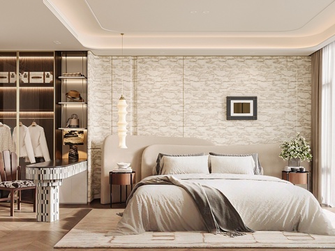  轻奢风卧室3d模型 