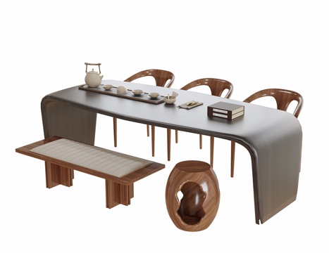 现代茶桌椅组合 茶桌su模型
