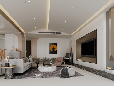  现代客厅3d模型 