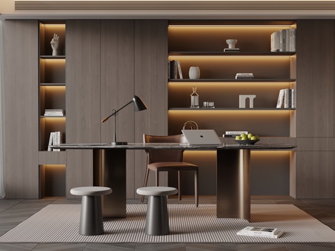  意式书房 书桌椅 书柜3d模型 