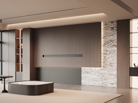 现代意式背景墙 沙发背景墙 茶几su模型