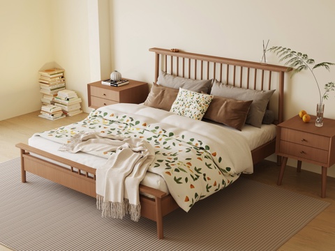  现代卧室 双人床 床头柜3d模型 