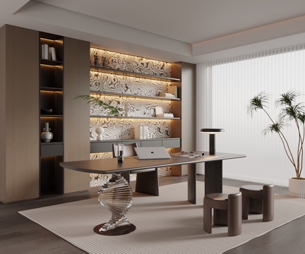 意式书房 书桌椅 书柜su模型