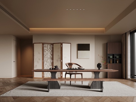 中古风茶室 茶桌椅 茶柜su模型